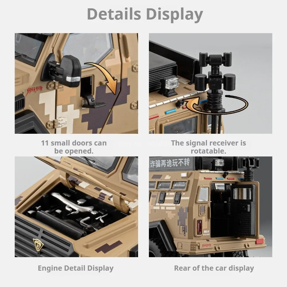 1:24 Scale Sabertooth Toys Models Cars Doors Can Opened Armored Vehicles Wheel Pull Back Miniature Off-road Office Table Decor