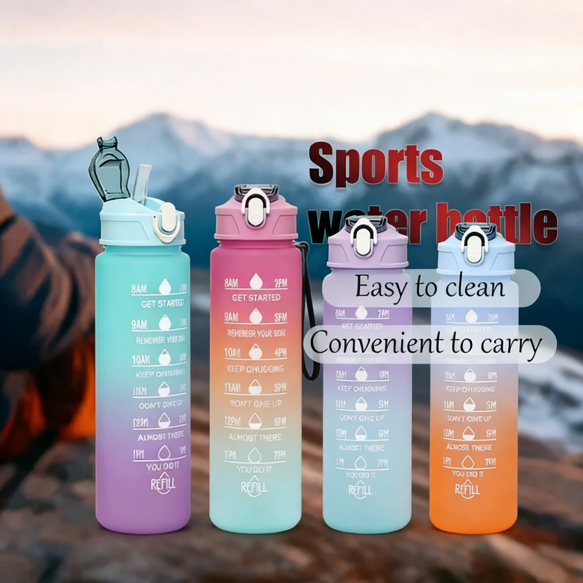 Sports Water Bottle with Time-Tracking Straw Leak Proof Locking Flip Cover for Easy Carry Ideal for Outdoor Adventures