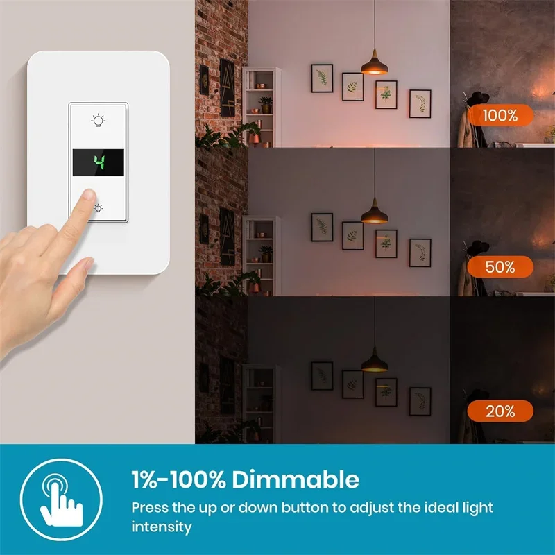 2025 New 3 Way Tuya Smart Dimmer Switch Digital Display Home Light Switch Voice Control Works with Siri, Alexa and Google Home