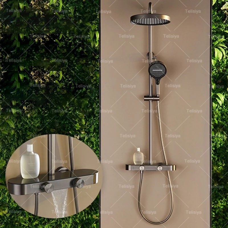 Grey Bathroom Shower Set Rainfall Milky White Showers System Set Booster Shower head Modern Bath Shower Faucet Full Set