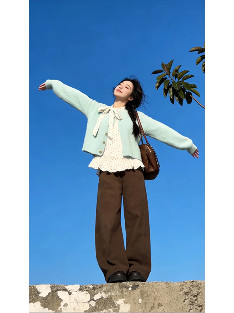 

Korean Sle Warm Knitted Sweater Women's Faion Single Button Pure Color Winter New Arrival Casual Loose Fit Long Sve