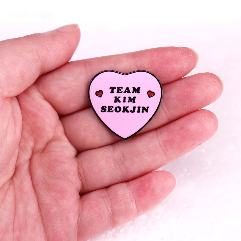 Team Kim Seokjin Enamel Pin Pink Heart Brooch Fans Gift Jewelry Accessorize Your Jacket Bag view 3