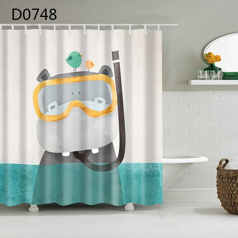 Cartoon Bath Curtain Waterproof Shower Curtains Polyester Cat Pattern Bath Screen Curtain for Bathroom Bathroom Cartoon Curtain