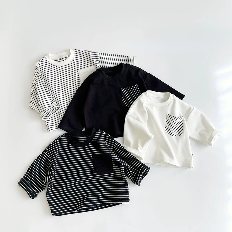 Children's Korean Loose Fitting T-shirt for Boys and Girls Spring and Autumn Baby Long Sleeved Bottom Shirt