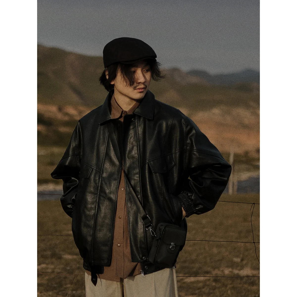 

American retro motorcycle pu leather jacket men's autumn Japanese casual loose lapel jacket