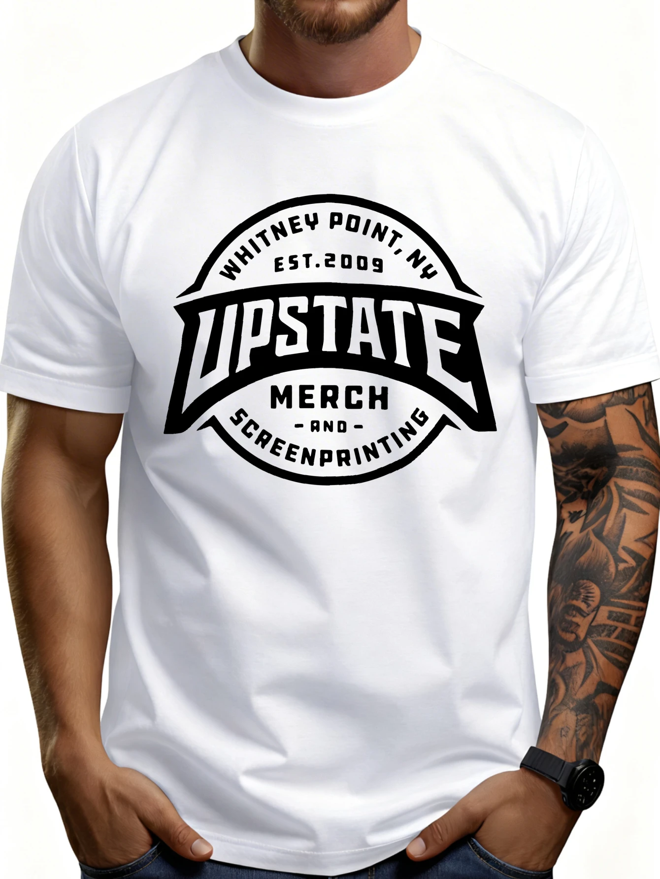 Men's Plain Graphic T-Shirt - Breathable, Soft, and Lightweight - Upstate Merch Screen Print, Whitney Point, New York - Vintage Fun Graphic Casual Short-Sleeve Summer Top, Gift for Him
