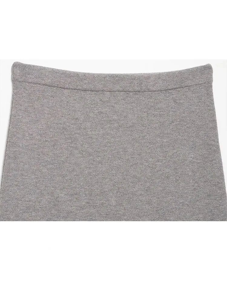 HH Mulheres Outono Casual Saia Ternos Assimetria Flip Collar Mangas Compridas Pulôver Suéter + Cintura Elástica Saia Midi de Malha