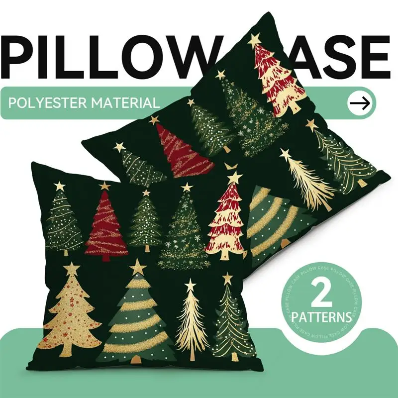 

1pcs Green Christmas Tree Pillowcase Square Bedroom Cushion Covers Zipper Chair Living Soft Comfortable Decor 45x45cm