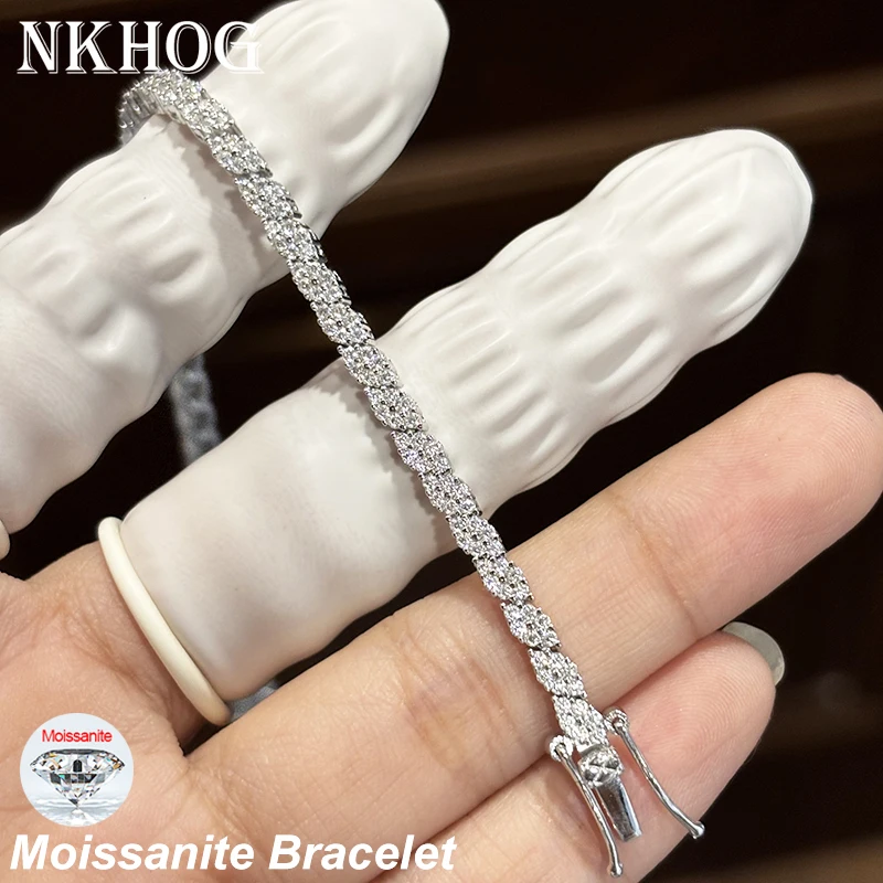 NKHOG Full Moissanite Tennis Bracelets S925 Silver Sparkling Diamond Women Men Party Wedding Bangles Jewelry Gifts GRA Certified