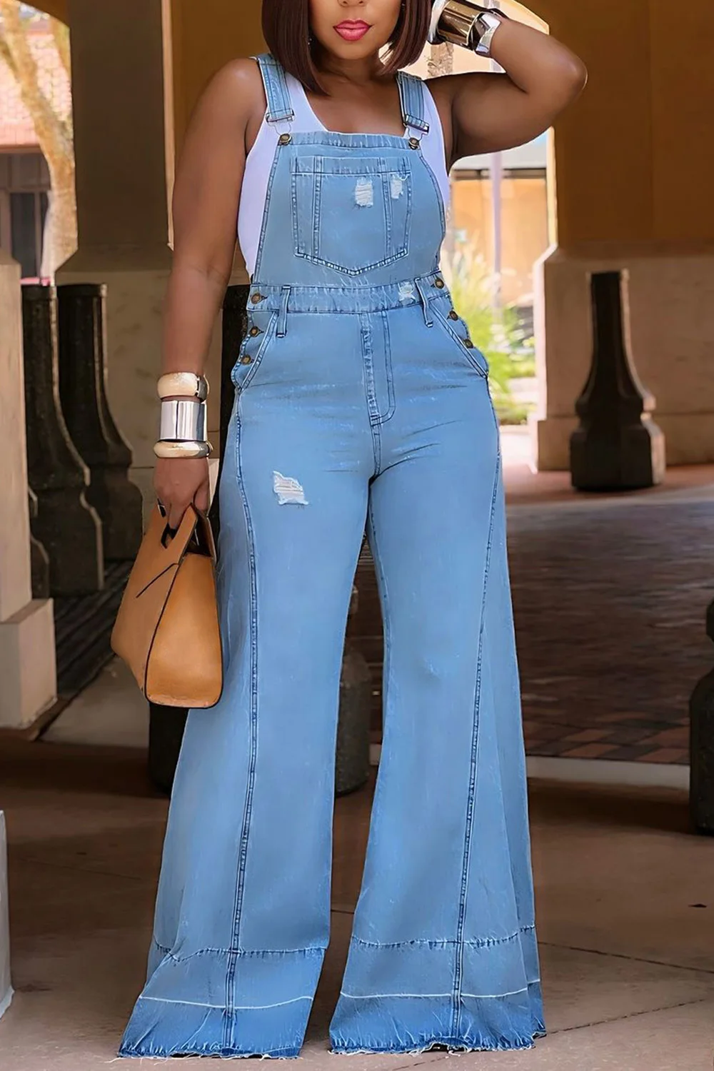 Plus Size Kombinezon damski Denim Kieszenie Kombinezon Rompers Szerokie nogawki Jeans Slim Streetwear Casual Fashion Jumpsuit dla kobiet