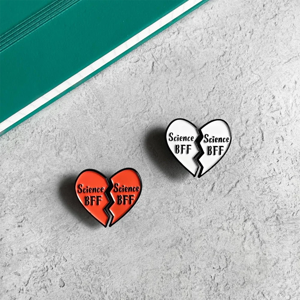 Hanreshe Heart Science BFF Brooch Enamel Best Friend Scientific Lapel Backpack Pins Badge Jewelry for Scientist Student