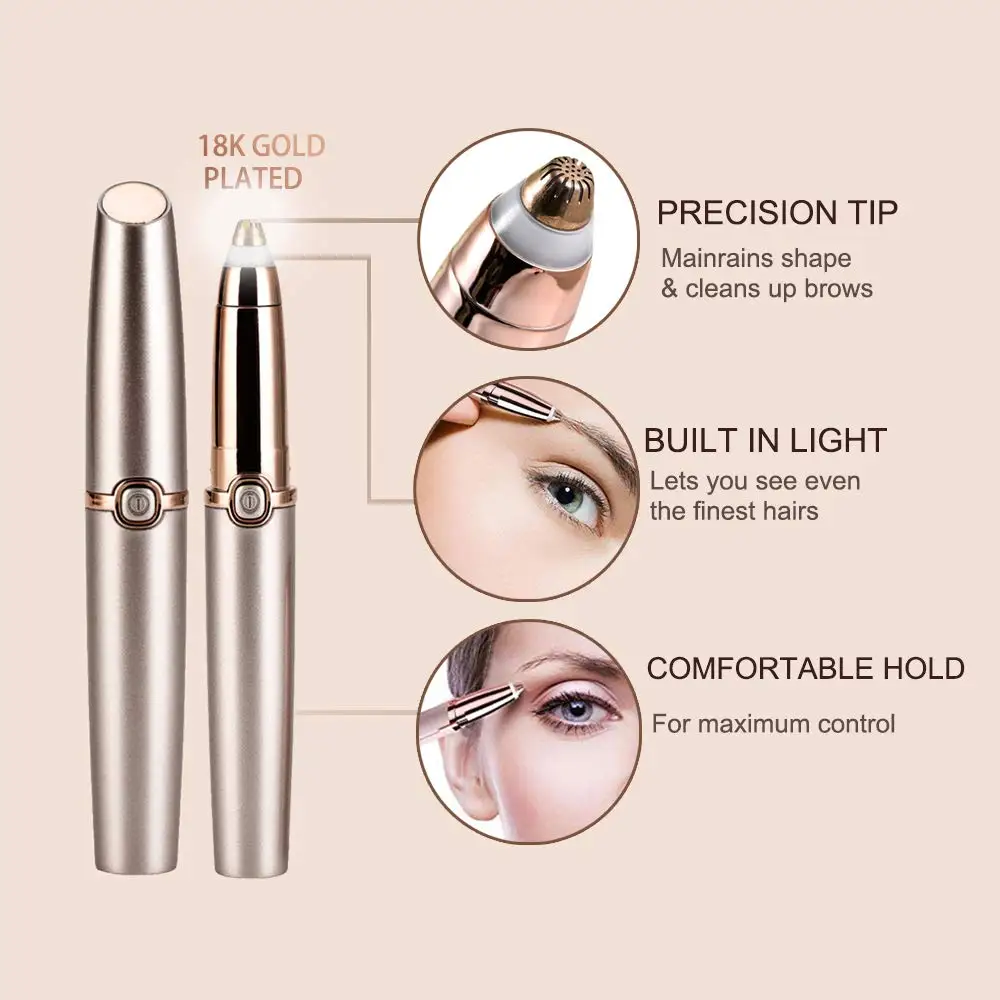 Eyebrow Hair Remover, Painless Precision Eyebrow Trimmer for Facial, Lip and Nose Hair Removal with LED Lights for Women and Men