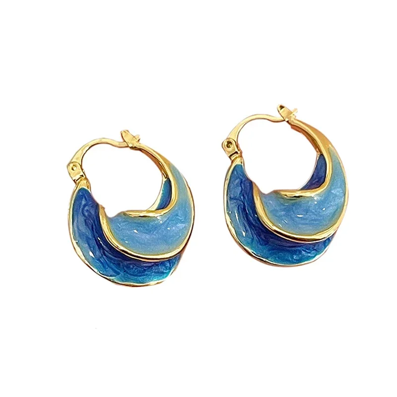 Orecchini a cerchio in metallo smaltato blu intrecciato per le donne gioielli di moda geometrici eleganti accessori per feste all\'ingrosso nuovi