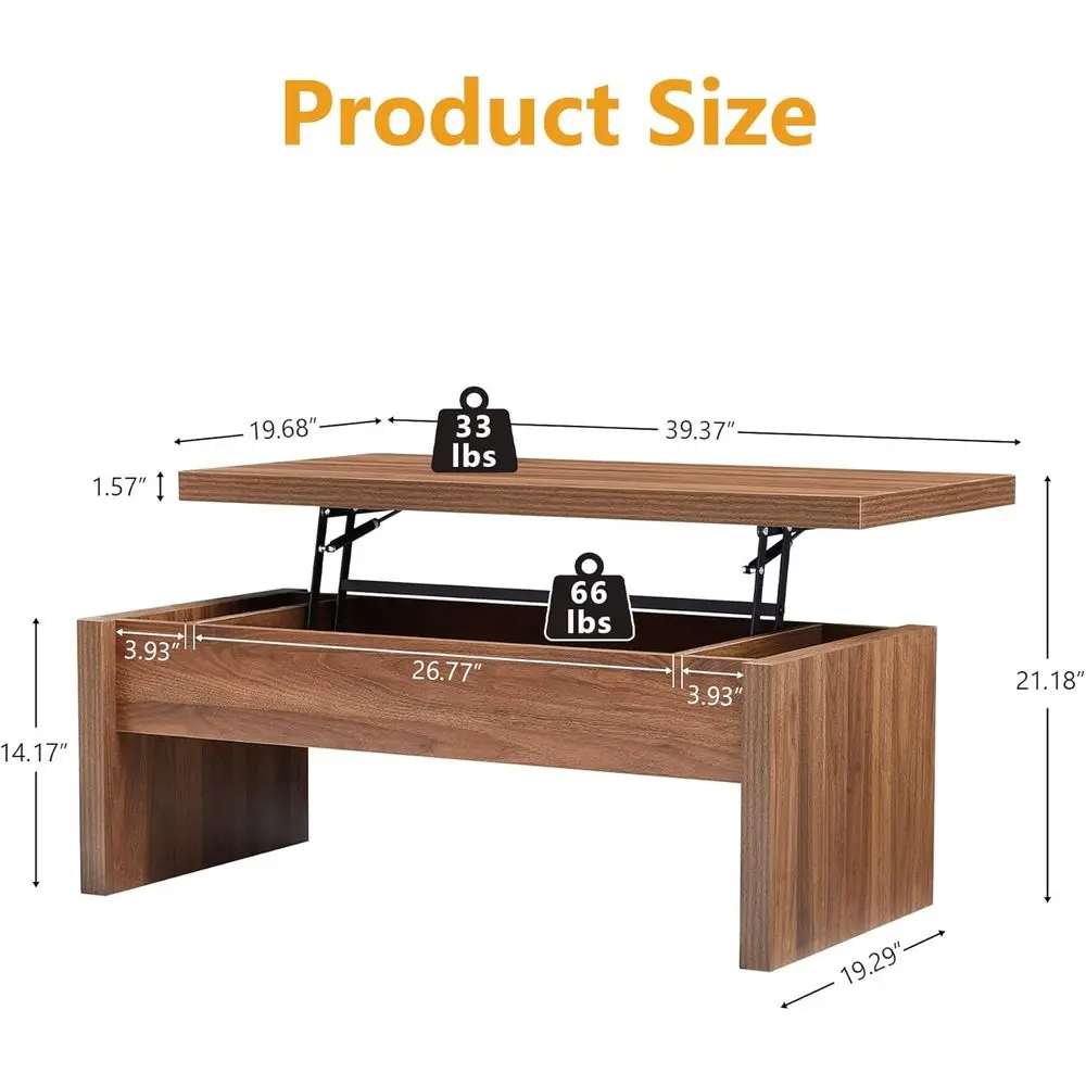Mid-Century Rectangular Lift-Top Coffee Table with Storage, Walnut Finish for Compact Spaces