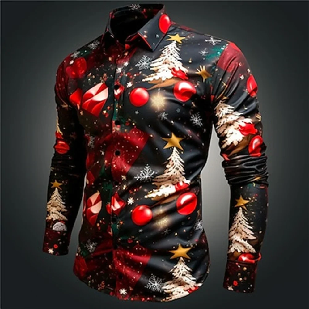 2025 nueva camisa festiva de manga corta con estampado 3D de tema navideño para hombre, camisa de vacaciones hawaiana informal Retro para hombre