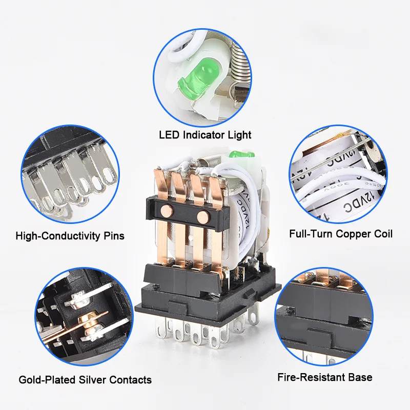 HH52P HH53P HH54P Mini Electromagnetic Relay Coil DPDT 3PDT 4PDT General Purpose Relay with LED 110V 220V 380V 12V 24V 36V AC/DC