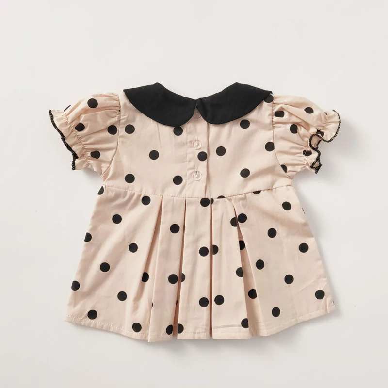 New summer baby clothing, polka dot short sleeved 100% off top+bread pants+headband, 3-piece set for 0-2 year old girls