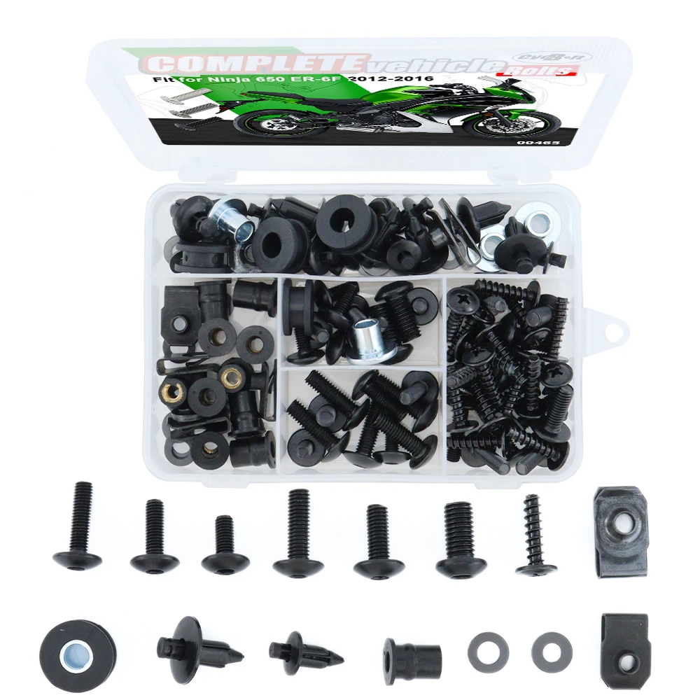 

For Kawasaki Ninja 650 ER-6F 2012 2013 2014 2015 2016 Motorcycle Complete Full Fairing Bolts Kit Steel Screws Nuts Fairing Clip