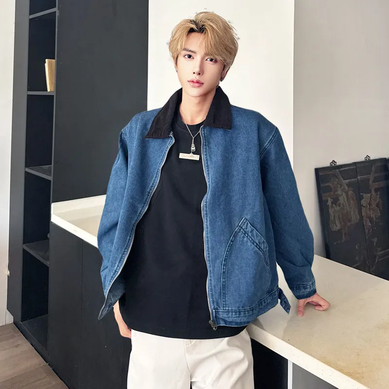 

Синий джинсовый тюнер Waed, свободный крой с отложным воротником, весна-осень ex, модный бренд в стиле пэчворк y Sle Youth Faion