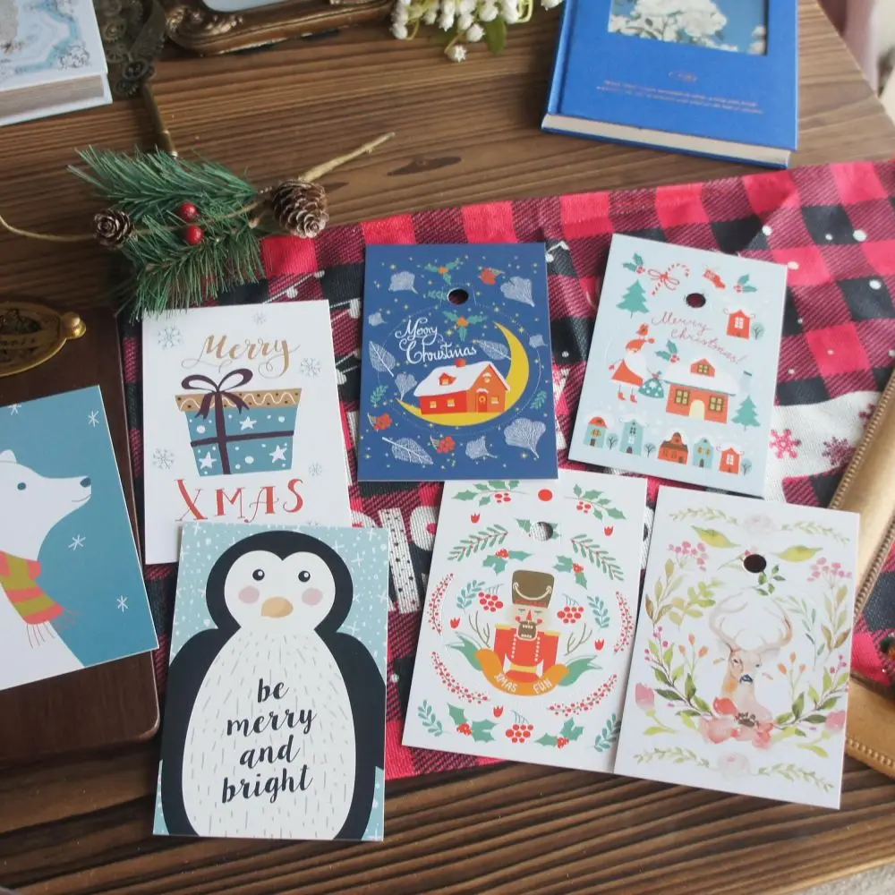 15pcs Christmas Santa Penguin Christmas Tree Card Party Invitation DIY Decoration Gift Message Card Postcard Scrapbooking Use