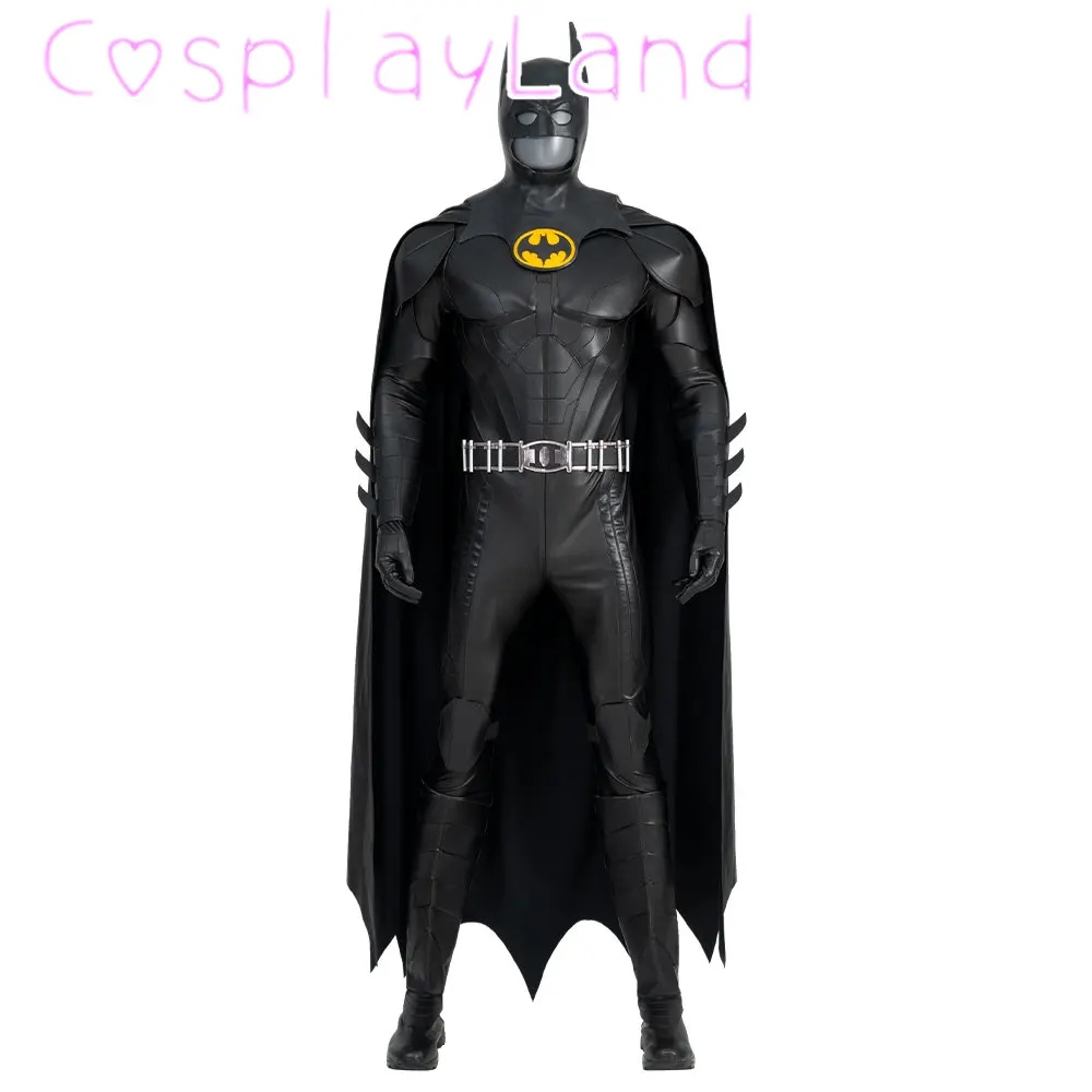 New Movie Barry Bat Cosplay Costume Bruce Wayne Printing Jumpsuit Superhero Battle Outfit Man Black Suit Cloak Mask Shoes