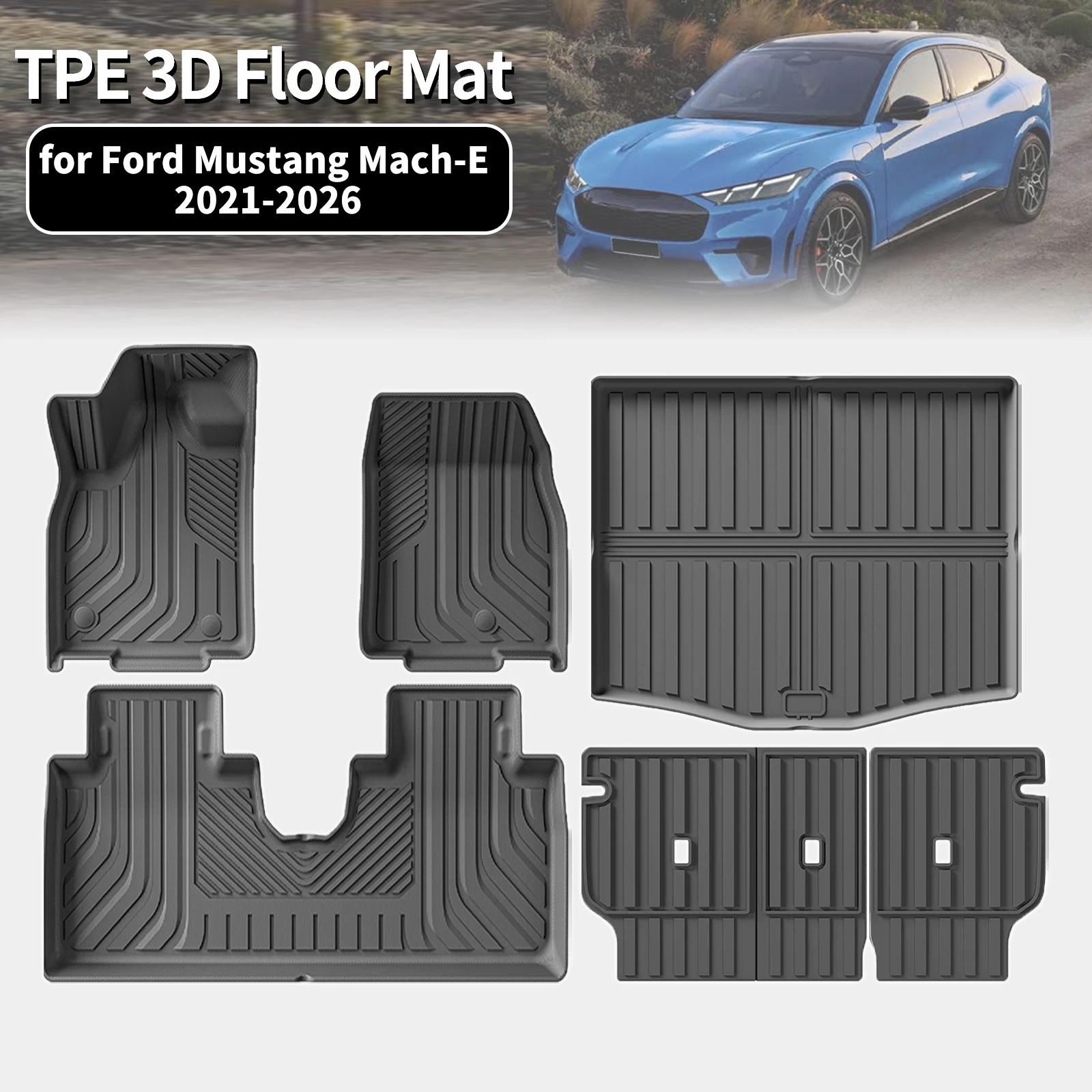 for Ford Mustang Mach‑E 2021 2022 2023 2024 2025 2026 LHD TPE Car Floor Mats Waterproof Non-Slip Easy Clean Accessories