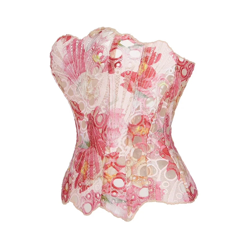Vintage Underbust Corset Top Women Lace Double Layered Fitting Boned Sexy Bustiers Floral Lingerie Holiday Party Club Costume