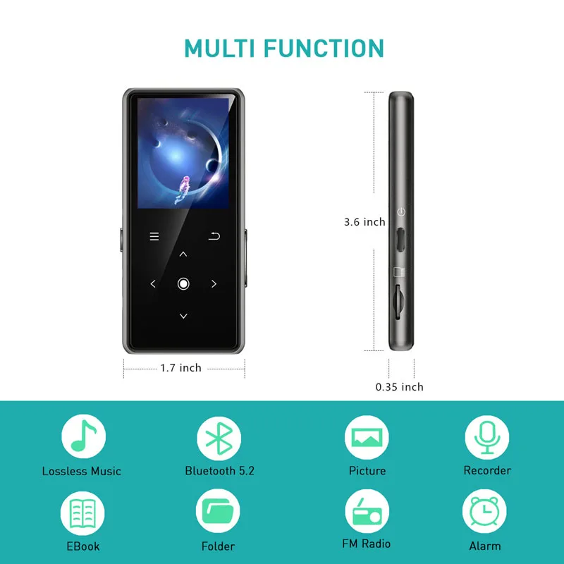 New BENJIE X3 Bluetooth 5.2 MP3 Player With Speaker HiFi Music Player Walkman Support Video FM Radio Recording E-book TF SD Card