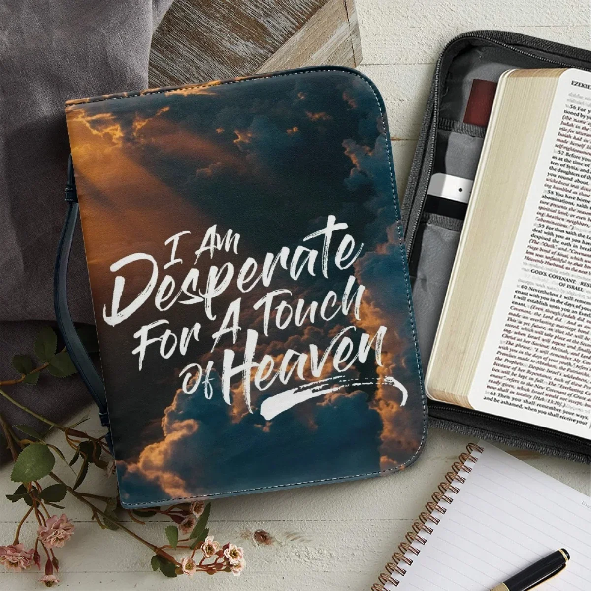 

Bible Verse Print Christian Bags for Women PU Leather Bible Storage Bags Zippered Handle Handbags Portable Bible Carrying Case