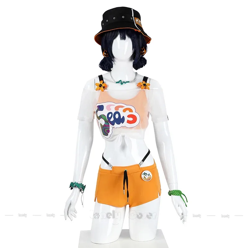 CyZenless Zone Zero Belle Cosplay Kostüm Perücke Badeanzug Sommer Outfit Für Frauen Mädchen Kopfbedeckung Hut Ohrringe Halskette Requisiten Karneval