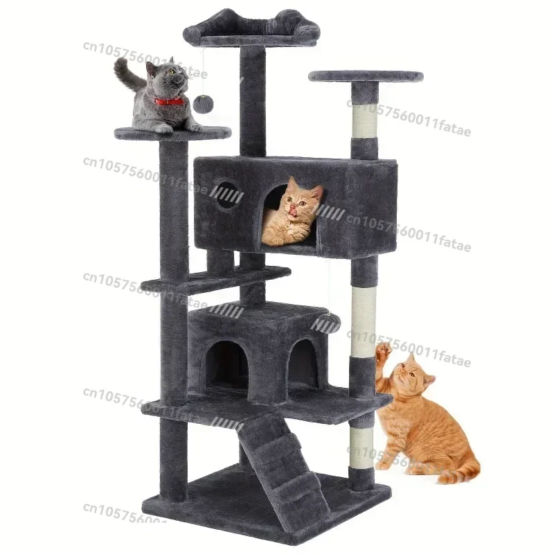 

54-Inch Multi-Level Cat Climbers, Plush Condos, Climbing Ladders, and Toys for Indoor Cats
