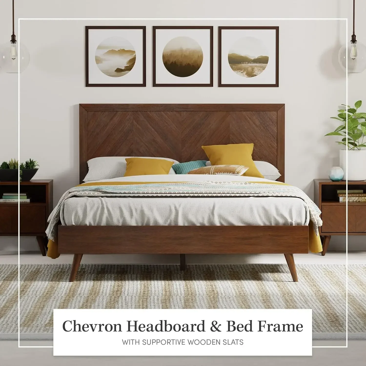 Mahogany Wood King Size Platform Bed Frame with Headboard 32