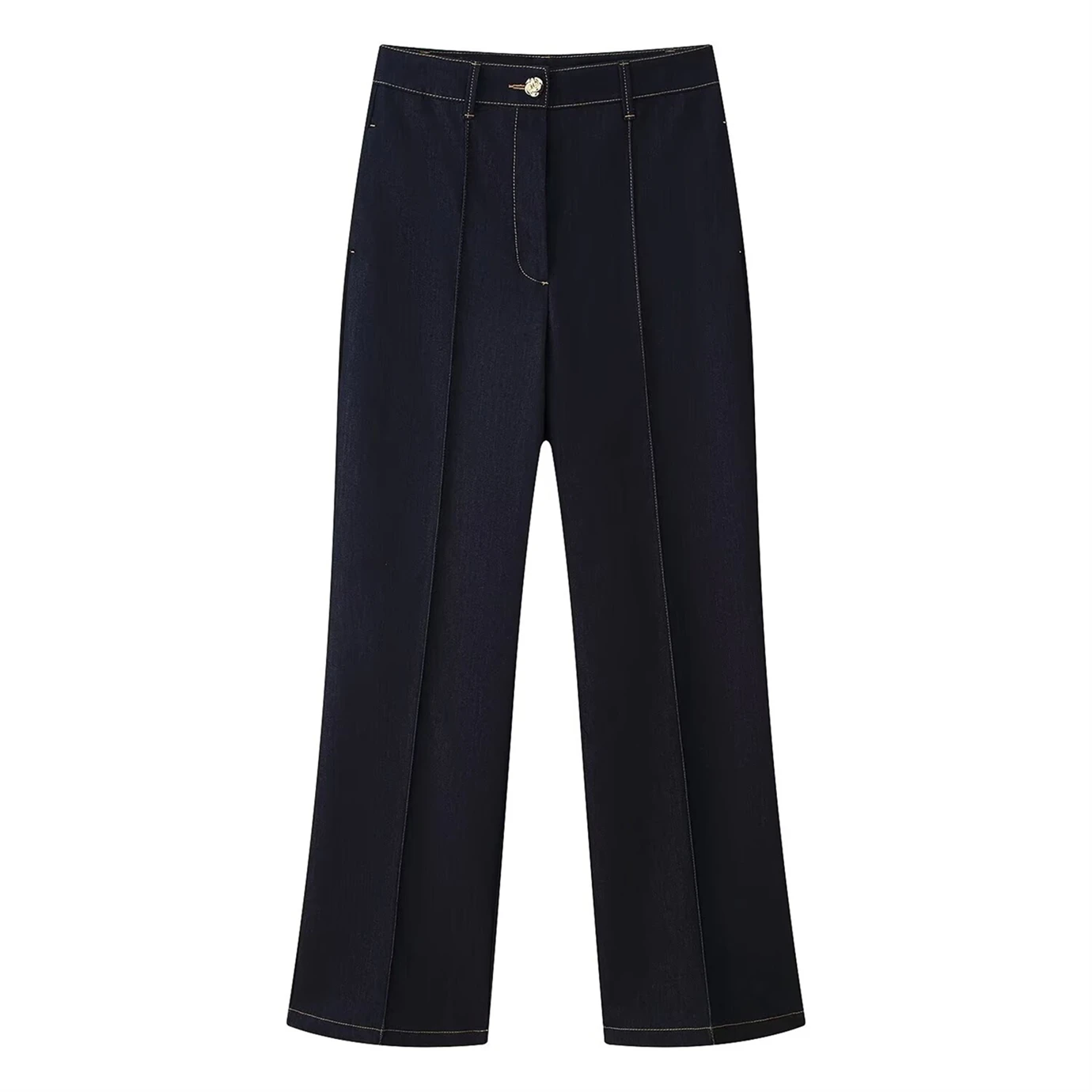 Nouveau pantalon en jean pour femmes, costume de couleur contrastée, pantalon court extérieur et droit, style déesse à la mode et atmosphérique