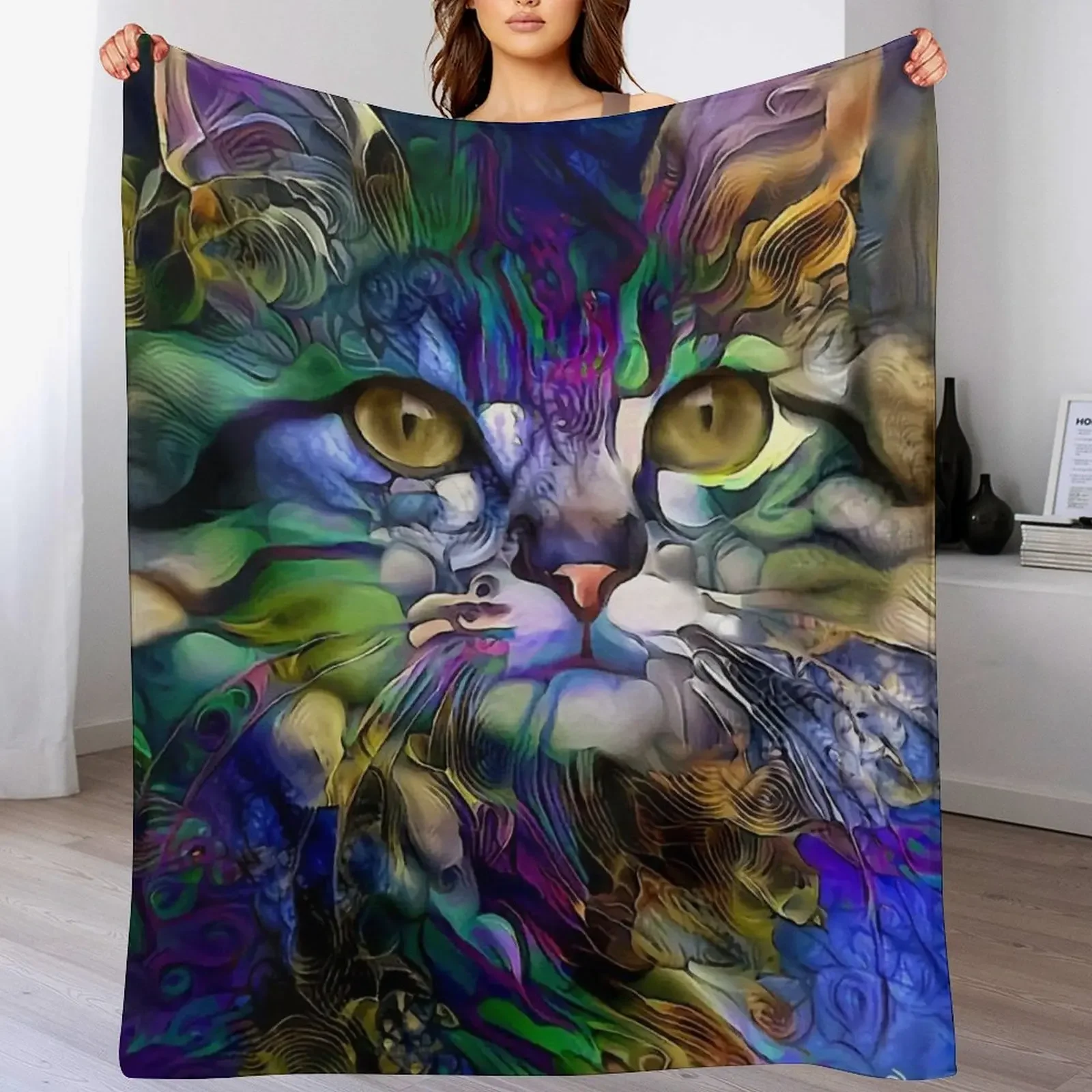 Arabelle, cat, chat, cat, lea roche paintings Throw Blanket Shaggy Cute Plaid Tourist Blankets