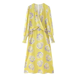 Taop&Za 2024 Women's Summer European and American French Design Sense Fashion Versatile V-neck Chiffon Printed Dress