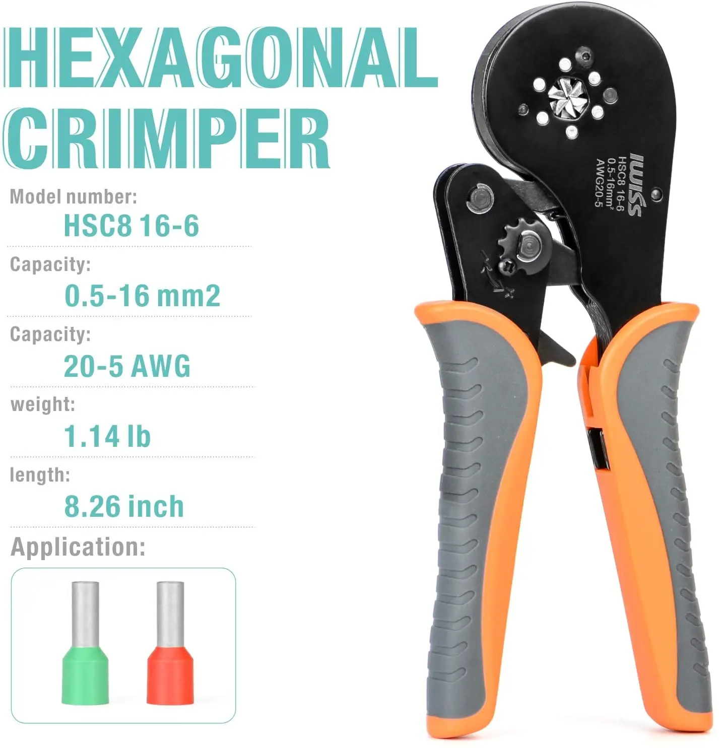 HSC8 16-6 Hexagonal Ratchet Ferrule Crimping Tool Kit Crimper Plier 0.08-16mm2 Wire Ferrules Crimp Wire Ends Sleeves Terminal