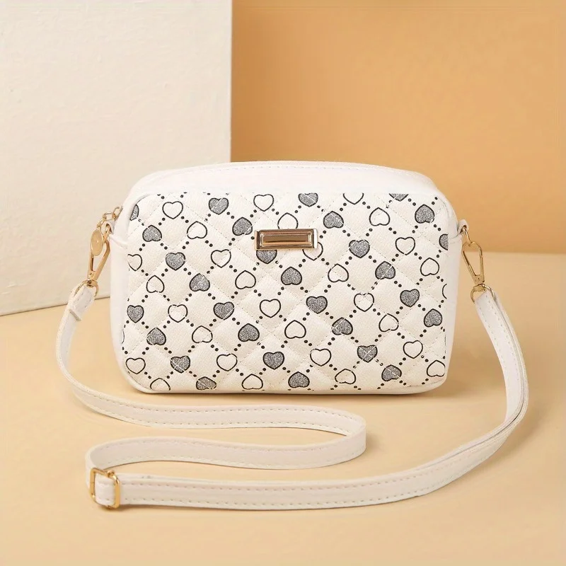 

Простая и легкая маленькая квадратная сумка, модная сумка через плечо контрастных цветов, маленькая сумка через плечо с принтом любви, широкое плечо