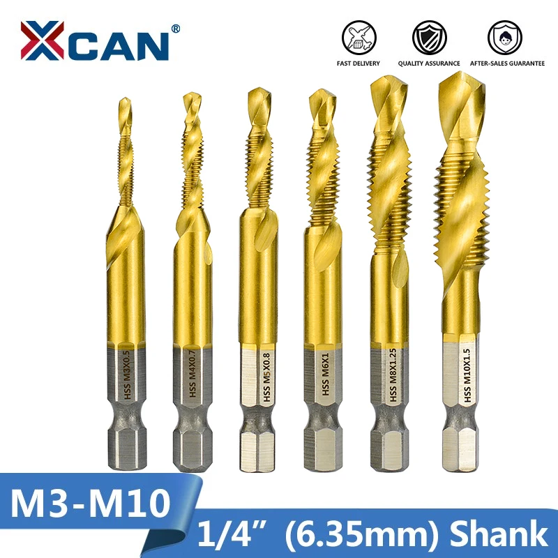 

XCAN Metric Tap Hex Shank HSS4341 6542 M3-M12 Thread Tap Combined Tap and Drill Machine Screw Tap Drill Hand Tools