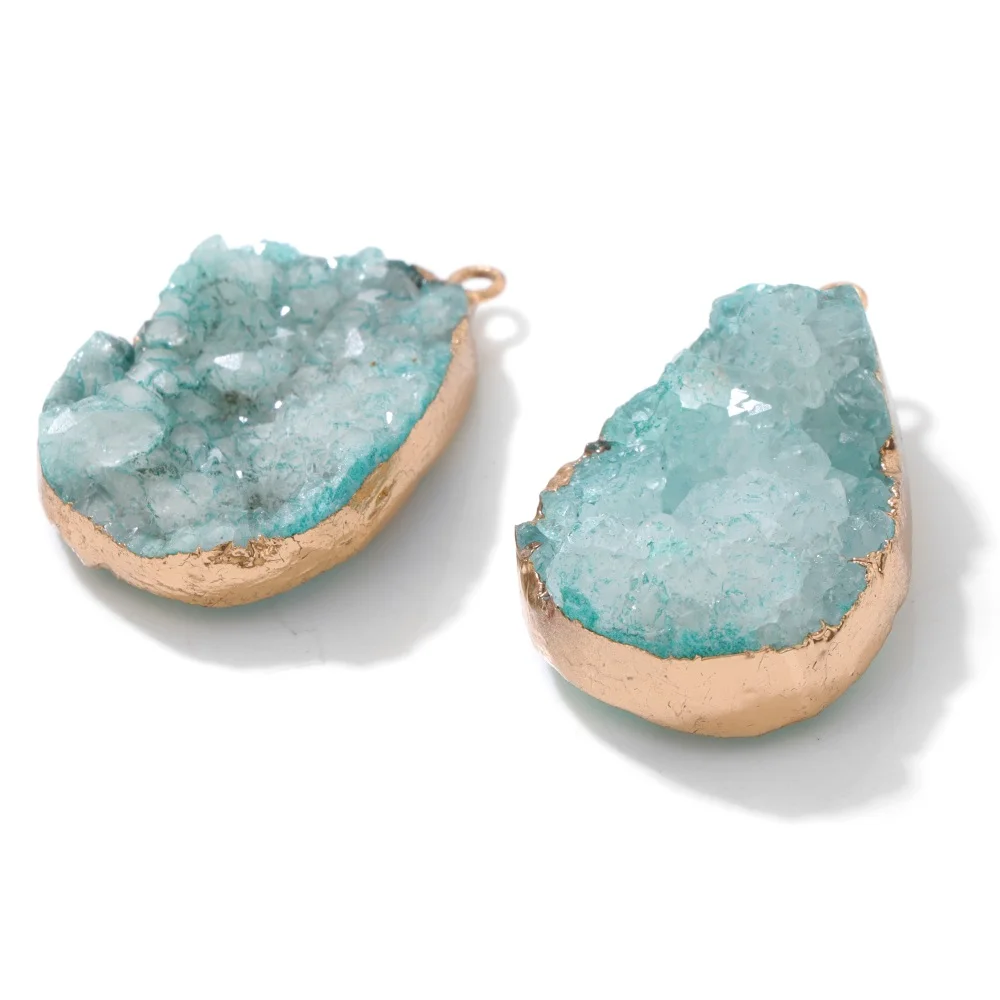 1PC Natural Agate Geode Pendant 25x38mm Dyed Blue Crystal Cluster Pendants Unique Gemstone Jewelry for Diy Necklace Earrings view 5