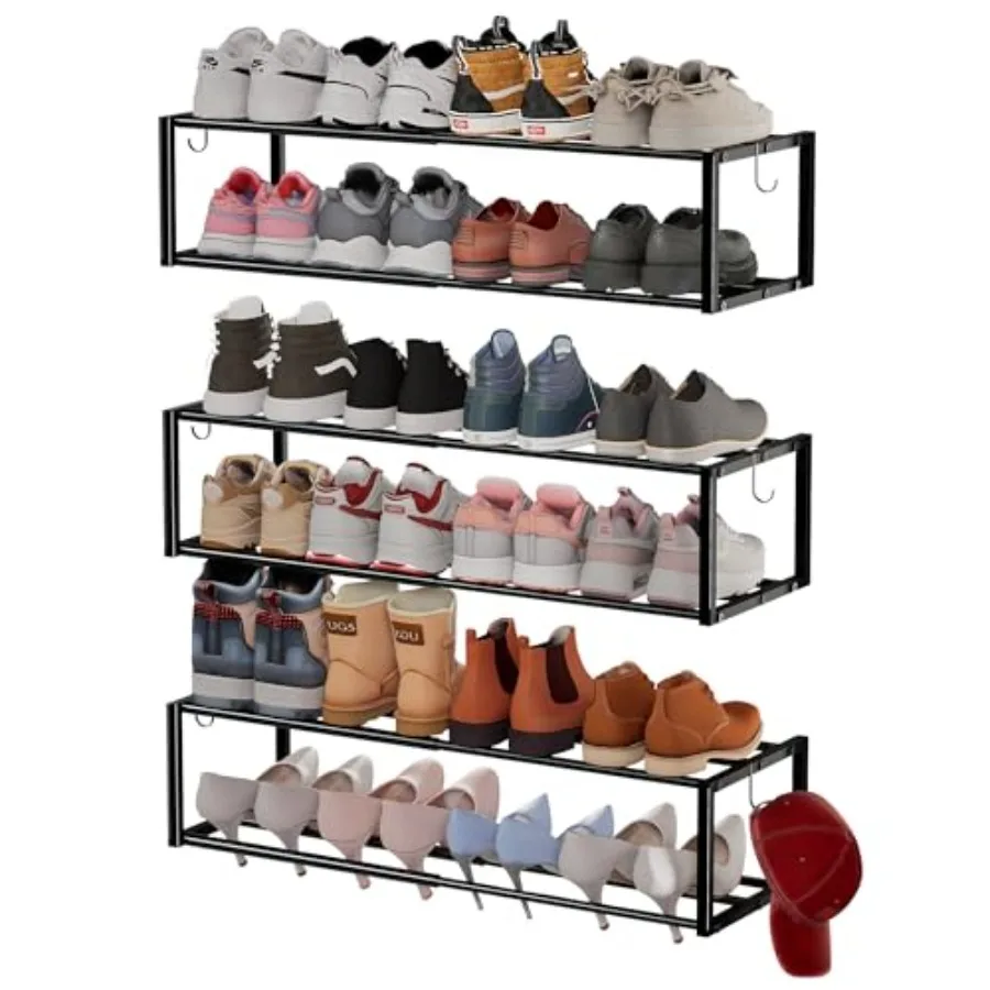 

3 Pack Expandable Wall Mounted Shoe Rack 17"-31" Adjustable Hanging Shoe Rack Holds 24 Pairs Heavy Duty Metal Shoe Holder with
