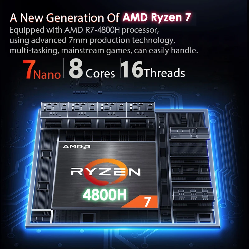 Металлический ультрабук для ноутбука AMD Ryzen 7, 15,6 H, Windows 10 Pro, 4800 дюйма