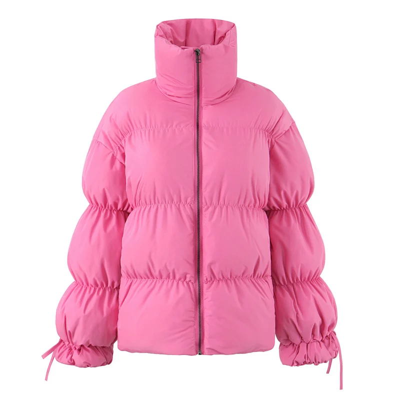 

Women's Coat 2025 Winter New Style Rose Red Long Sleeve Loose Comfortable Padded Warm Cotton Jacket Casual Fashion Versatile