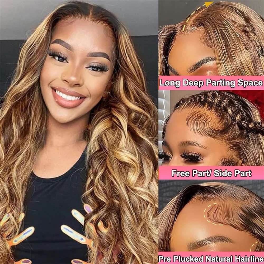 Perruque Lace Front Wig naturelle, cheveux humains, pre-plucked, reflets ombré P427, blond miel, 13 age, avec baby hair, pour femmes