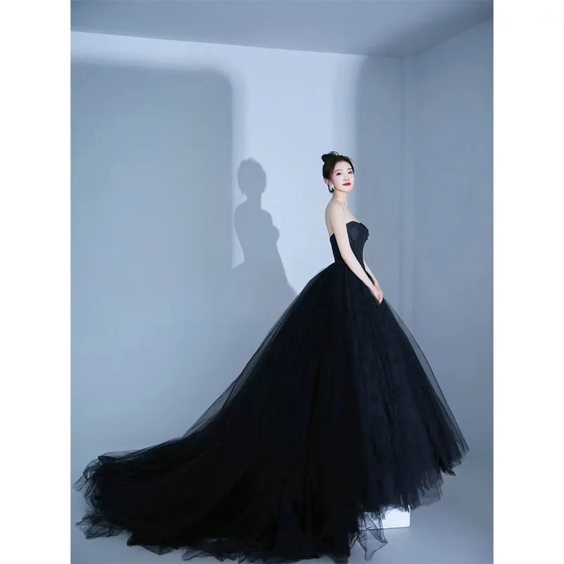 Hebe Style Long Satin Wedding Dress Elegant Party Photography Gown High Waist Floor Length Light Veil Sweet Style Wedding Dress view 3