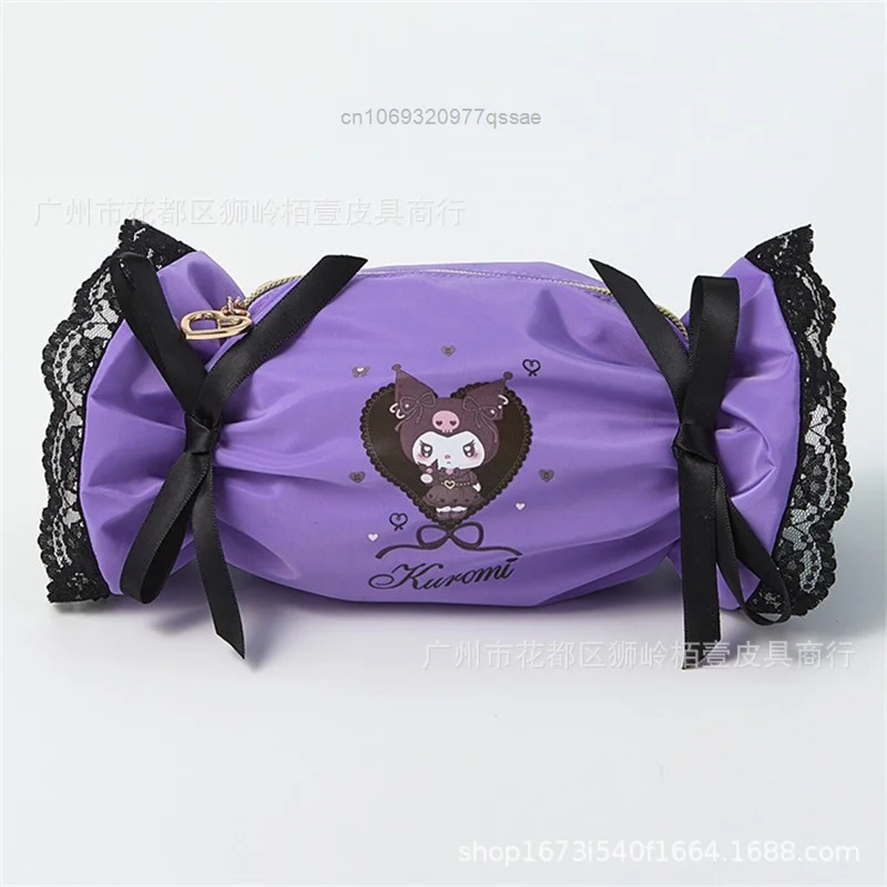 Sanrio Melody Kuromi custodie per matite con cerniera a forma di bordo in pizzo a forma di caramella per studenti Y2k borsa per il trucco carina