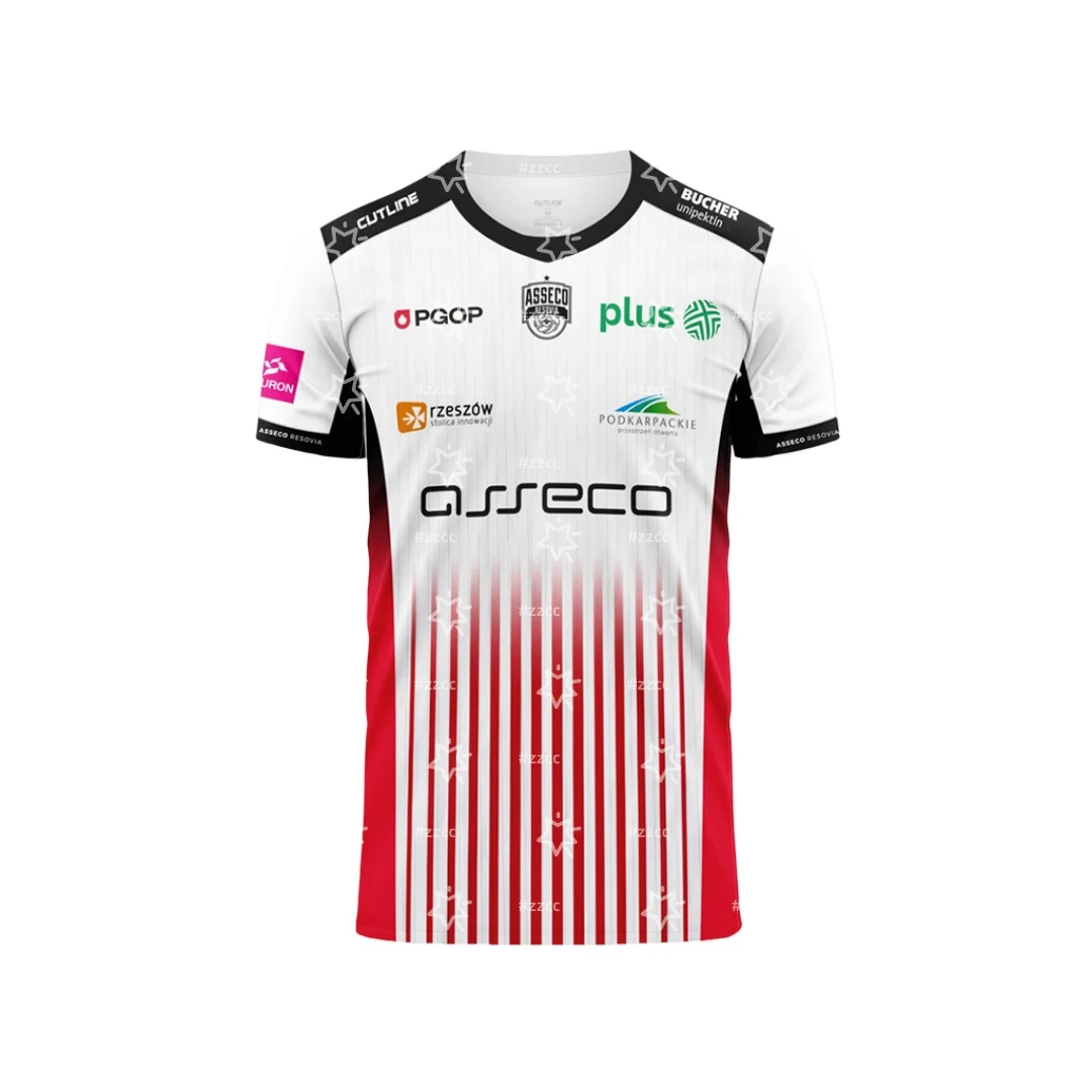 Conjunto de Treino de Voleibol Asseco Resovia Rzeszów 25-26, Camiseta Esportiva Masculina e Feminina para Primavera, Roupa Esportiva para Atividades ao Ar Livre