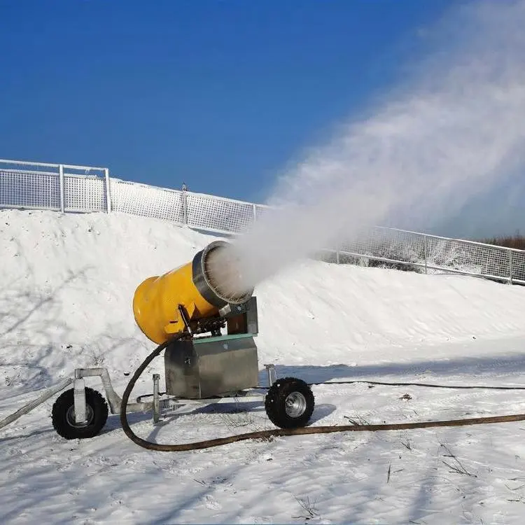 Yellow Large Output Outdoor Snow Making Machine Ski Resort Play Area Snowfall Equipment Cannon Fan Generator Shed