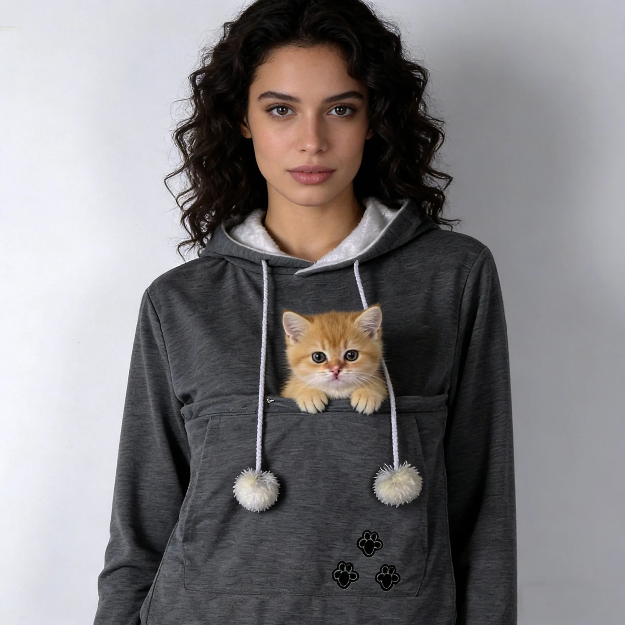 

Women's Hoodie Fleece Lined Warm Solid Color Sweatshirt With Pockets Design For Carrying Pets Outdoors Winter Casual Daily Wear