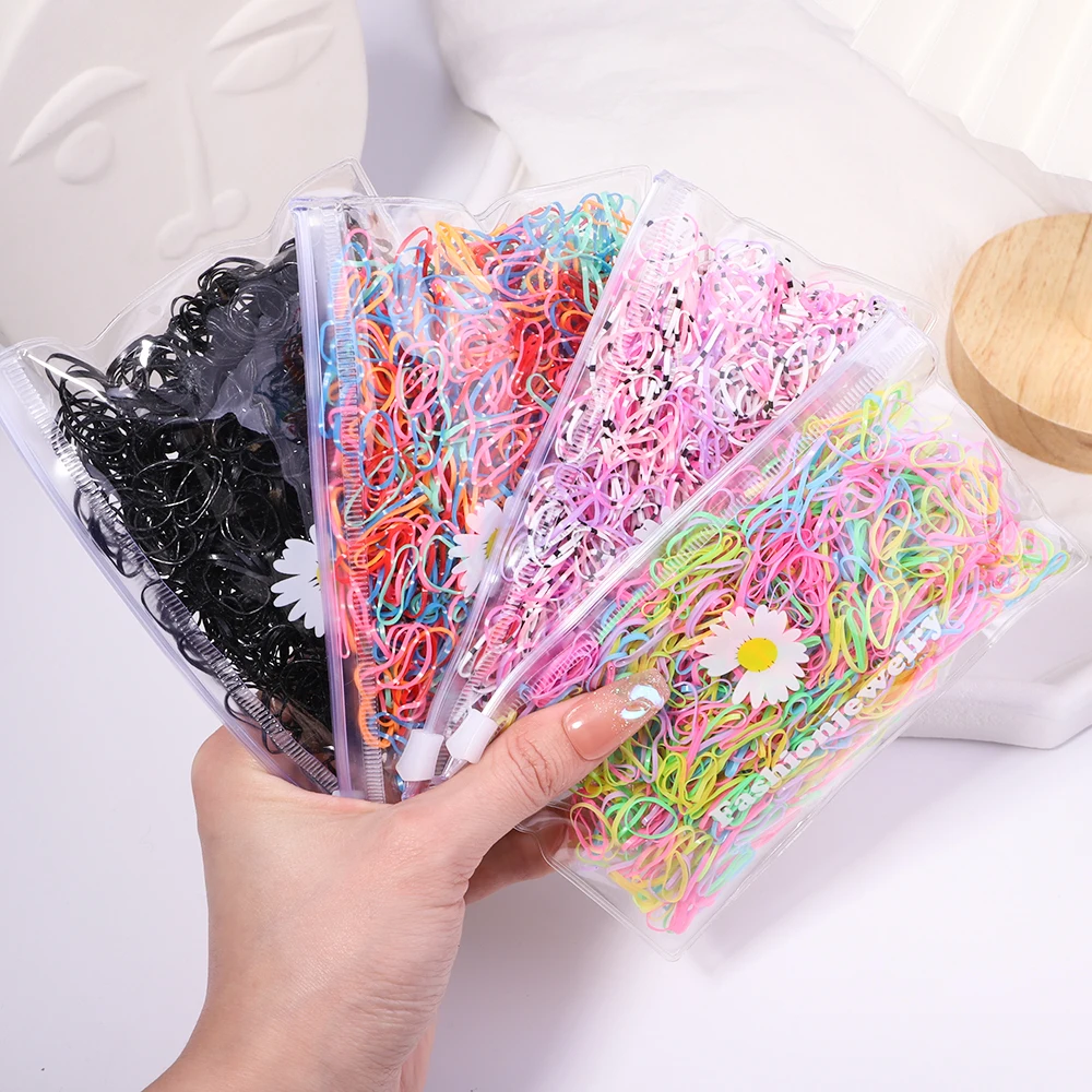 Elastic Disposable Soft Rubber Band para meninas, Headband colorido, laço de cabelo para crianças, bandas de rabo de cavalo, acessórios infantis, 500pcs por conjunto