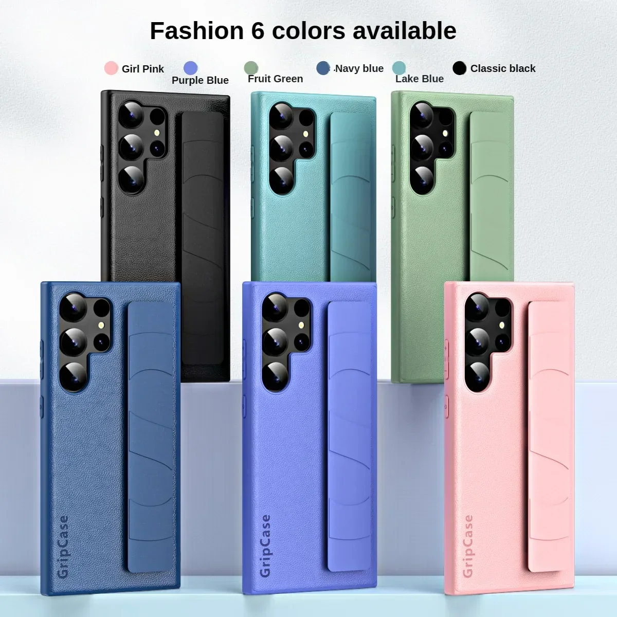 For Samsung Galaxy S24 S23 S22 Ultra Case Skin Friendly Luxury Plain PU Leather Wristband Elastic Wrist Strap Shockproof Cover